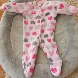 Fuzzy heart footie, perfect for winter